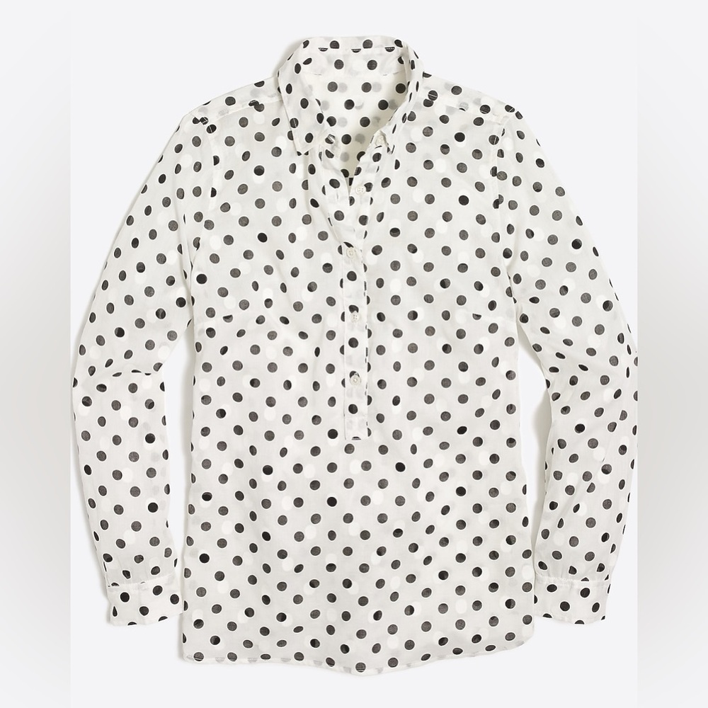 J.Crew Polka Dot Jacquard Popover Blouse, Sz XS
